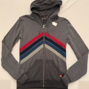 NWT XS Aviator Nation Zip Hoodie Grey Red/Navy/Blue Chevron Stripes RARE